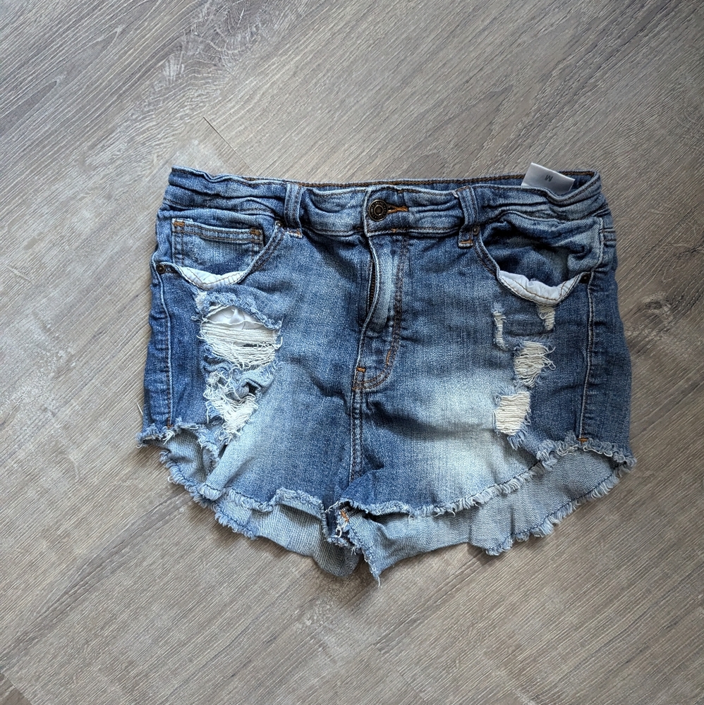 Eunina High-Rise Distressed Denim Cutoff Shorts Size M